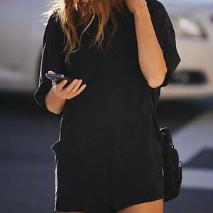 Free People Hot Shot Tee Romper Dark Gray Black M NWT